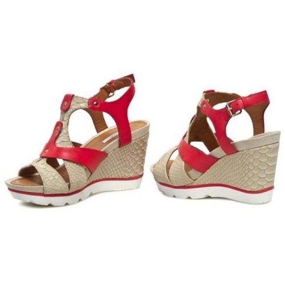 Geox Red Sophie Colour Block Sporty Wedge Sandals - Picture 2 of 16